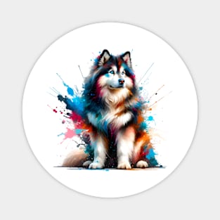 Yakutian Laika in Expressive Colorful Splash Art Magnet